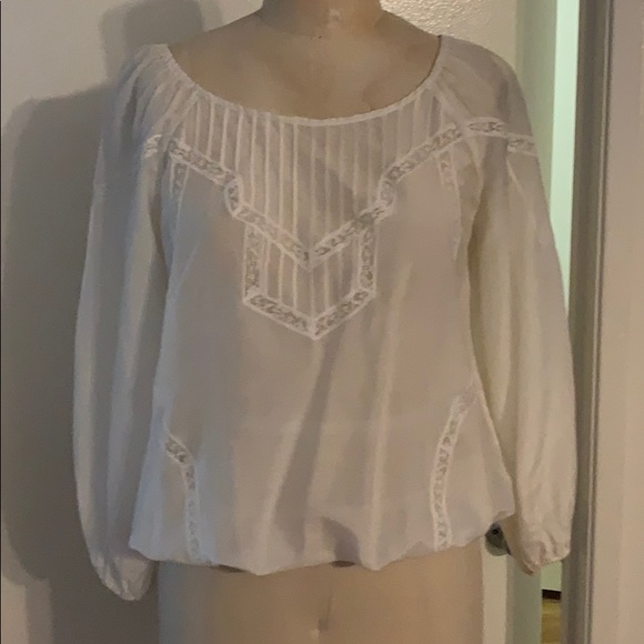 LaRok Tops - LaRok white cotton voile pin tuck and lace blouse